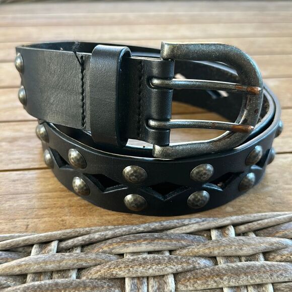 Black Hammered Studded Leather Women’s Belt M - Picture 1 of 5